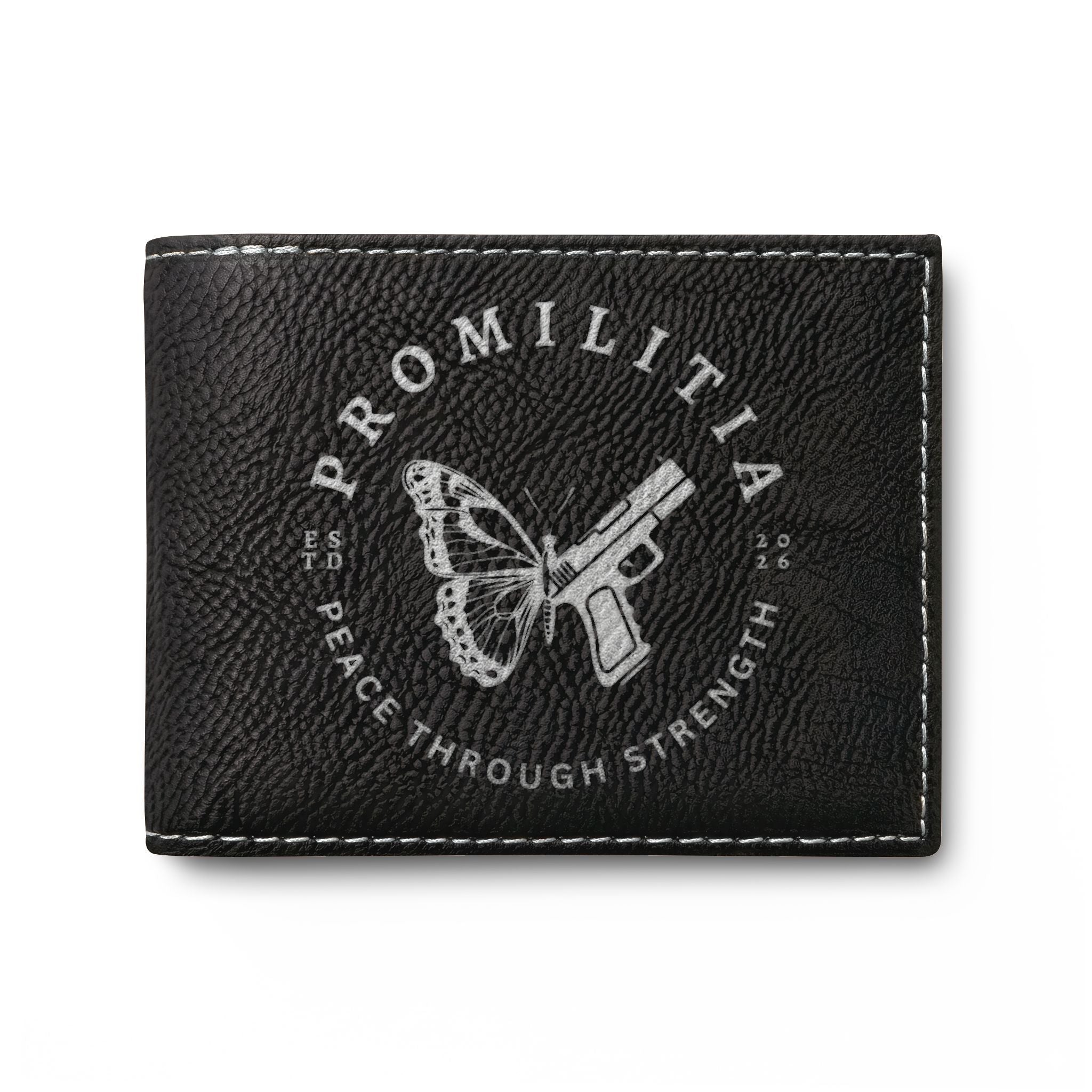 Peace Through Strength Engraved Leather Bi-Fold Wallet