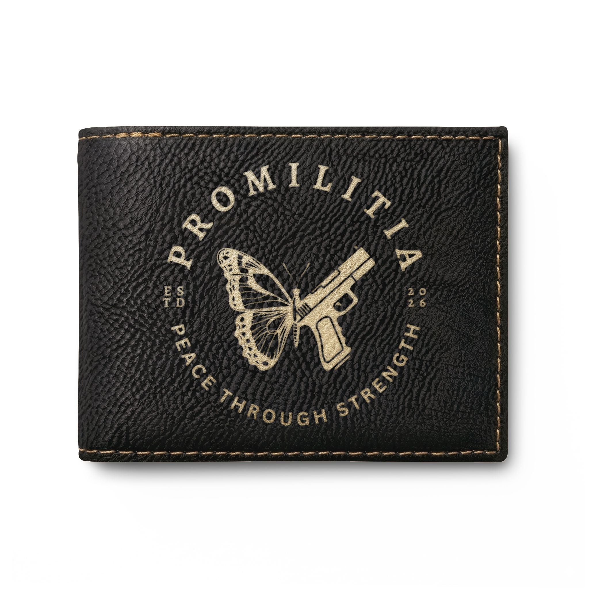 Peace Through Strength Engraved Leather Bi-Fold Wallet