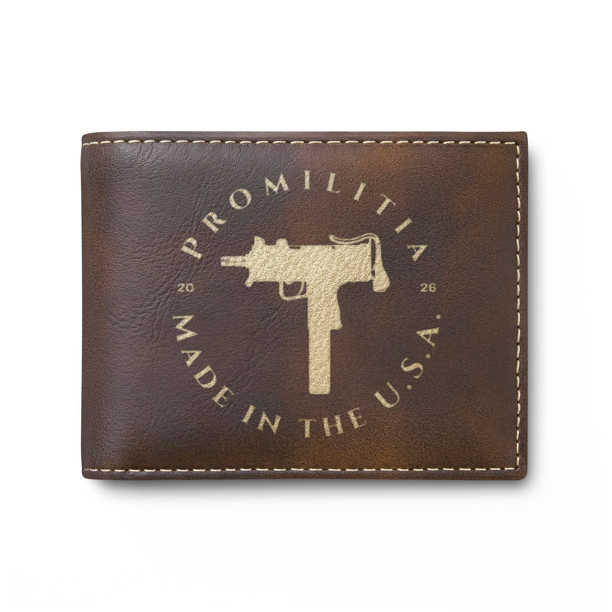 Uzi dose It Engraved Leather Bi-Fold Wallet