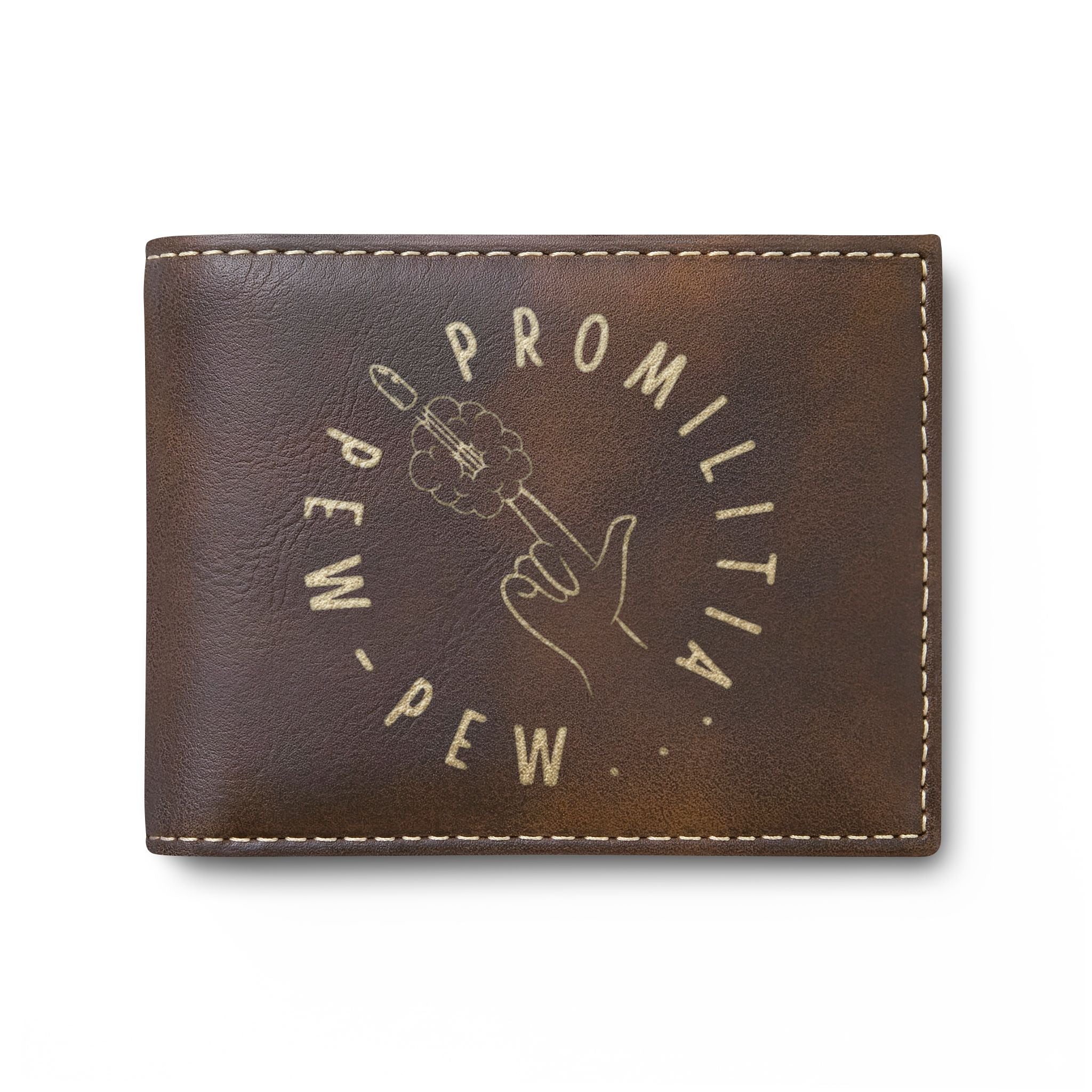 Pew-Pew Engraved Leather Bi-Fold Wallet