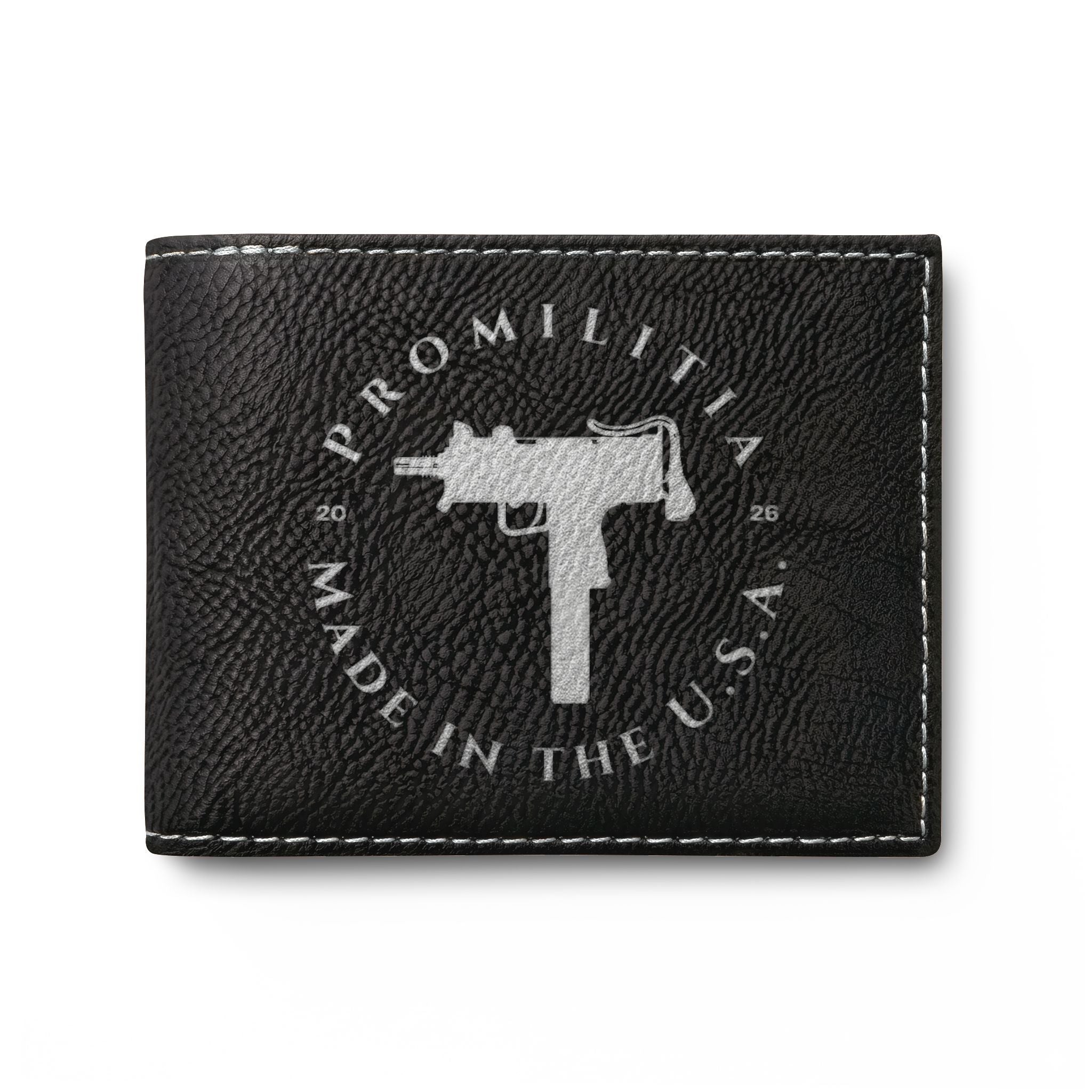 Uzi dose It Engraved Leather Bi-Fold Wallet
