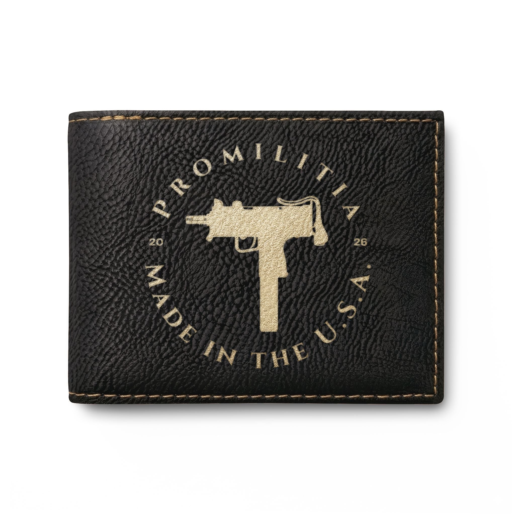 Uzi dose It Engraved Leather Bi-Fold Wallet